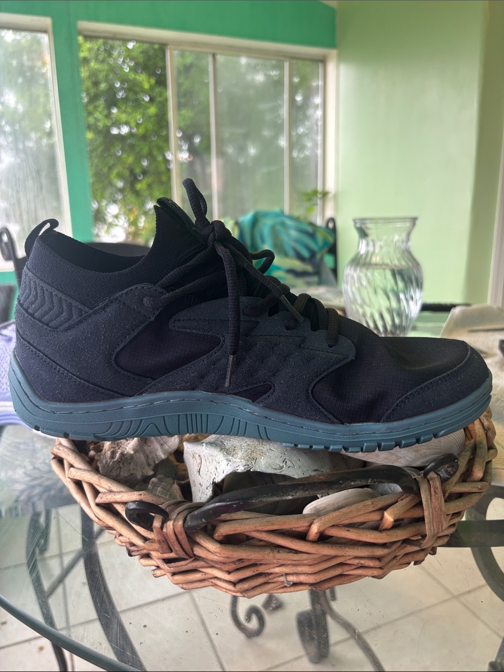 Women's Athletic Sneakers in Black with Blue Sole